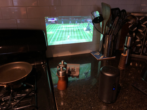 Most people think of projectors as ideal for projecting a huge picture, but the Capsule II also thrives in smaller situations like your kitchen counter.
